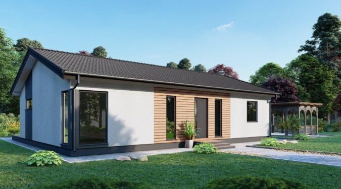 Modern prefabricated house offering affordability and style.